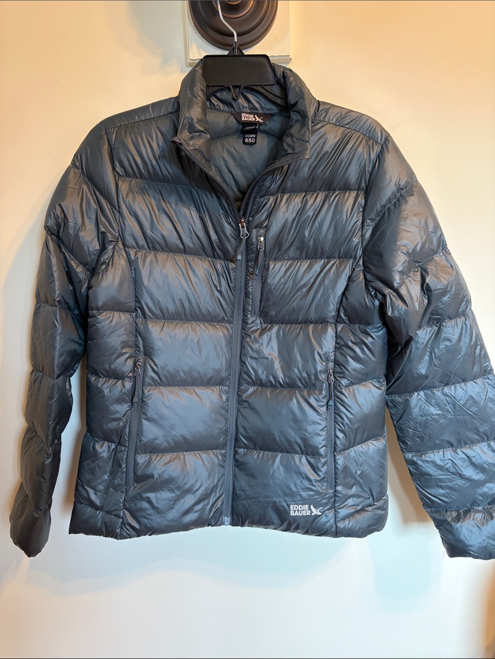 Eddie Bauer 650 Fill Down Puffer Jacket Small Gray Packable Lightweight